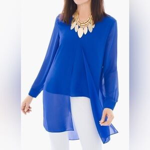 Chico’s Split-Front Tunic layered flowy blouse top blue size 1 medium‎